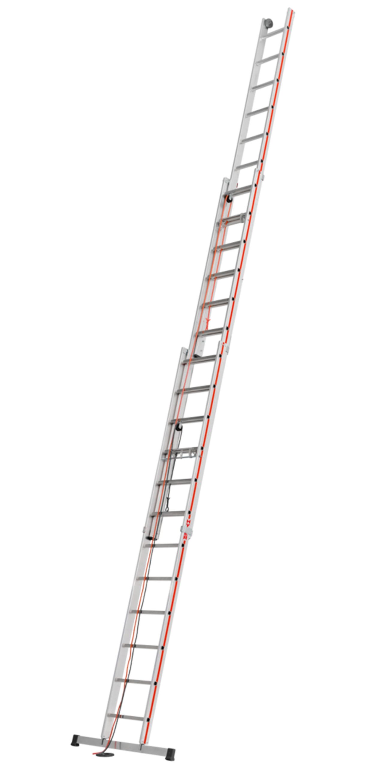 Escalera de aluminio extensible a cuerda de tres tramos
